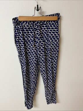Anthropologie blue & cream Drawstring pants with side bead detail. Women’s XS